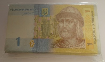 Ukraina 1 hrywna 2014 r. paczka 100 sztuk UNC