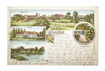 OWIŃSKA - PAŁAC, STAW, PANORAMA 1909