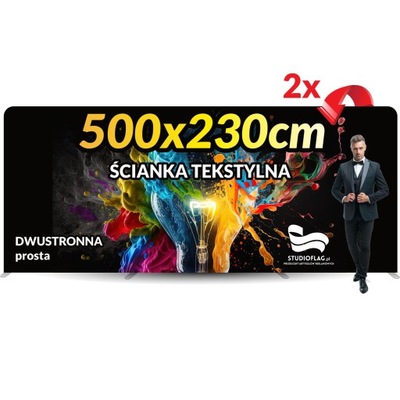 Ścianka Reklamowa Tekstylna 500x230cm Nadruk Projekt dwustronna