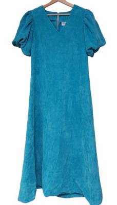 Vero Moda niebieska sztruksowa sukienka midi M