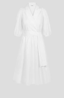 ORSAY -biała rozkloszowana sukienka z paskiem - 36