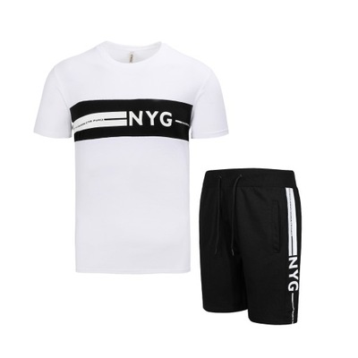 Biało-czarny komplet męski t-shirt szorty SS30230-1 S