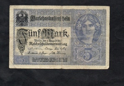 BANKNOT NIEMCY -- 5 marek -- 1917 rok -- seria C