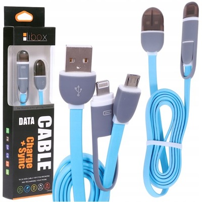 KABEL USB - LIGHTNING / MICRO USB NIEBIESKI PRZEWÓD 2A 1M LIBOX