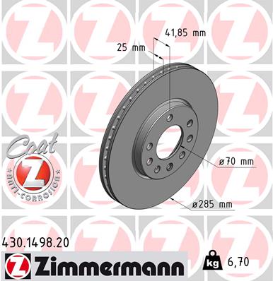 ZIMMERMANN 430.1498.20 ДИСК ТОРМОЗНОЙ