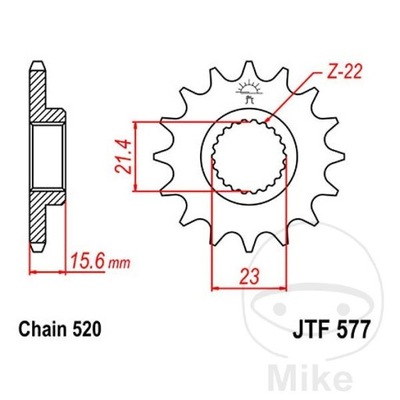 ЗУБЧАТКА ПЕРЕДНЯ JT F577-15, 15Z, РОЗМІР 520 MZ/MUZ