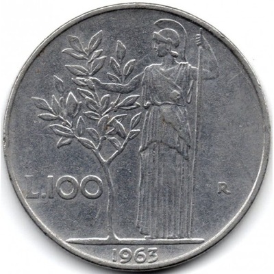 Włochy 100 lirów 1963 Italia piękna z obiegu