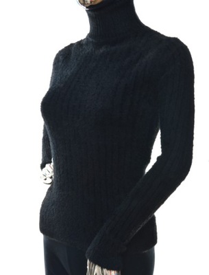 Damski sweter typu alpaka golf w prążek UNI czarny