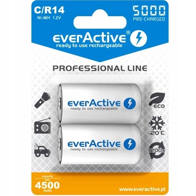 2x EVERACTIVE AKUMULATORKI NI-MH C R14 5000 mAh