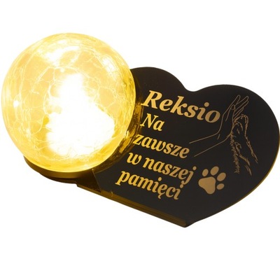 ZNICZ SOLARNY LED dla Psa statuetka serce grawer IMIĘ lampka 3D
