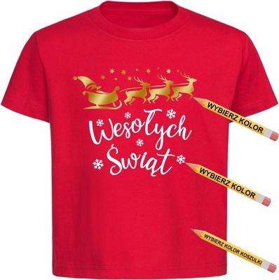 Koszulka Świąteczna, T-shirt - Wesołych Świąt, renifery miksuj kolory r.104