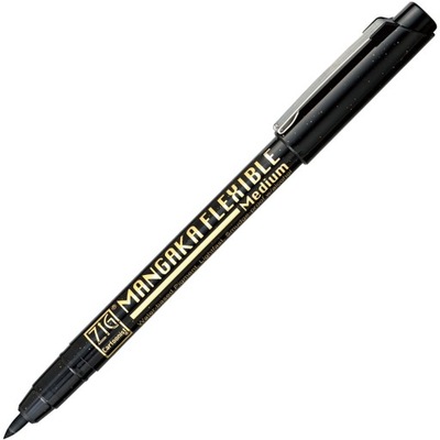 Pisak pędzelkowy brush pen Kuretake Mangaka Flexible Black Medium CZARNY