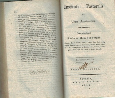 1818 INSTITUTIO PASTORALIS IN USUM ACADEMICUM