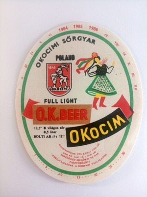 Etykieta OKOCIM O.K. BEER - Okocimi Sorgyar