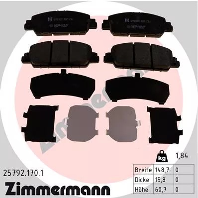 ZIMMERMANN 25792.170.1 JUEGO ZAPATAS HAMULCOWYCH,  