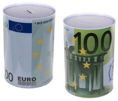 Metalowa Skarbonka 100 EURO XXL Duża Puszka Otwierana Na Pieniądze Banknoty