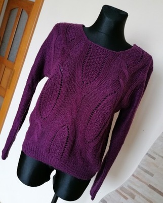 Dorothy Perkins ażurowy fioletowy damski sweter ozdobny splot r. 40