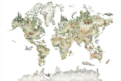 Tapeta mapa świata zwierzaki wz3 NA WYMIAR