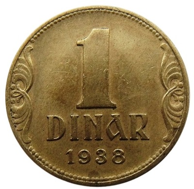 JUGOSŁAWIA 1 DINAR 1938 KORONA