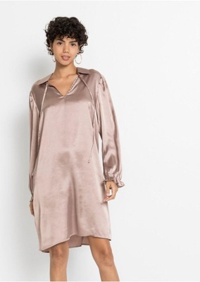 1H4E21 BONPRIX SUKIENKA BEŻOWA SATYNOWA 48