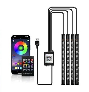 OŚWIETLENIE WNĘTRZA KABINY SAMOCHODU TAŚMA LED RGB 4x9 BLUETOOTH APP USB