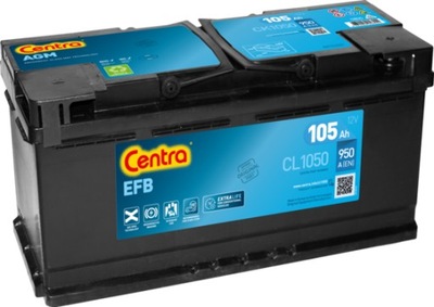 АККУМУЛЯТОР CENTRA AGM 12V 105AH 950A CK1050