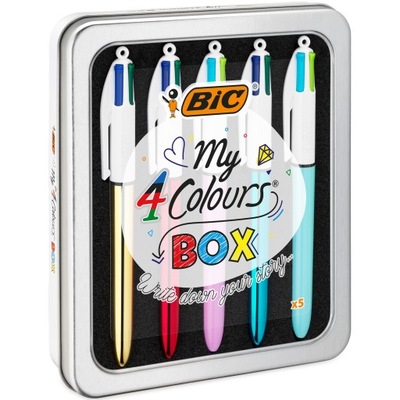 Zestaw długopisów BIC 4 Colour My Collection Box metalowe pudełko, 5 sztuk