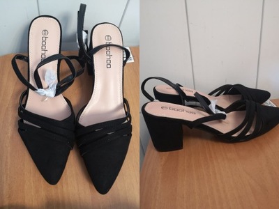 Boohoo czarne zamszowe buty na niskim obcasie 39