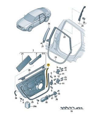 УПЛОТНИТЕЛЬ ДВЕРЬ ZEWNĘTRZ НИЗ ЛЕВАЯ AUDI A7 C7 ЗАД