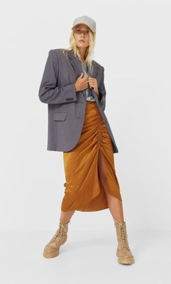 STRADIVARIUS SPÓDNICA SATYNOWA MARSZCZENIE (XL)