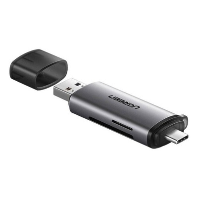 Adapter USB + USB-C UGREEN CM185 czytnik kart SD + microSD (szary)