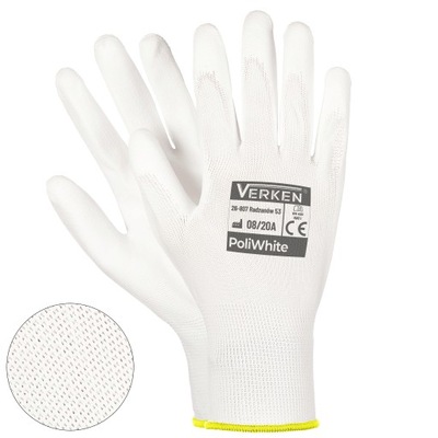 REKAWICE ROBOCZE DE PROTECCIÓN COLOR BLANCO PU GUANTES BUDOWLANE TAMAÑO 8  