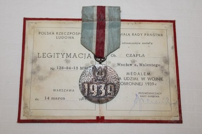 Za Udział w Wojnie 1939 Medal i legitymacja
