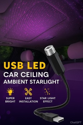 Projektor Gwiazd USB LED Laser Do Auta Samochodu Fioletowy Efekt Gwiazd