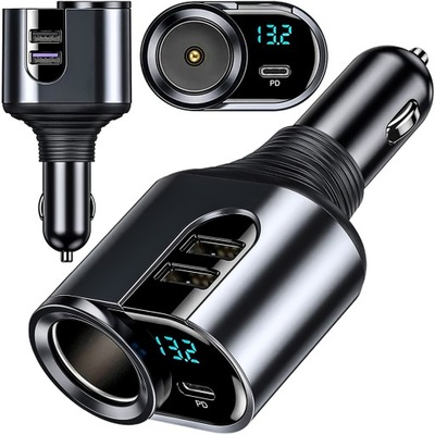 DISTRIBUTOR CIGARETTE LIGHTER CHARGER 2 PCS. USB USB-C C PD 127W VENT WINDOW VOLTAGE METER  