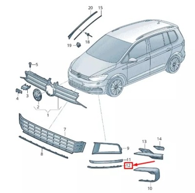 Vw touran 5t передня частина правий бампер молдинг 5ta853102c2zz фото №1