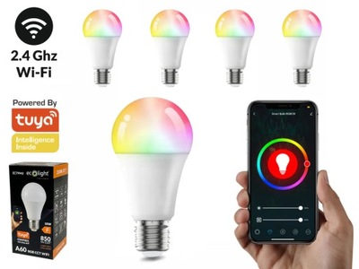 5x Żarówka LED E27 10W RGB CCT WiFi Tuya Smat Inteligentna Kolorowa