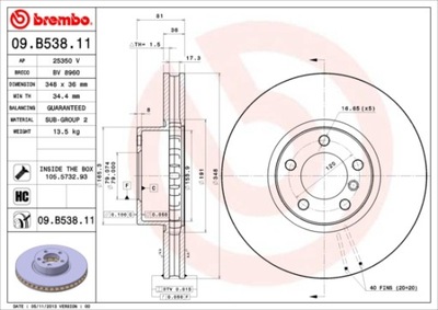 BREMBO 09.B538.11 DISKU STABDŽIŲ 