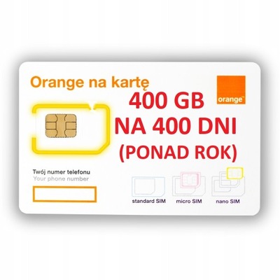 STARTER INTERNET MOBILNY NA KARTE ORANGE FREE 400GB NA 400 DNI PONAD ROK