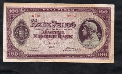 BANKNOT WĘGRY -- 100 pengo -- 1945 rok