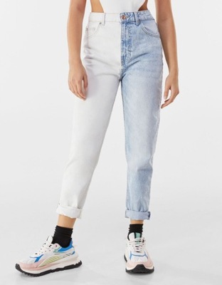 BERSHKA - biało niebieskie dżinsy mom fit - 40