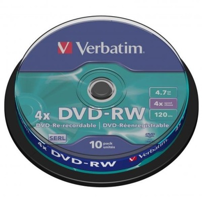 Verbatim DVD-RW, Matt Silver, 43552, 4.7GB, 4x, spindle, 10-pack, bez możli