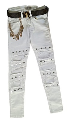MD białe jeansy dziury napy XS/34