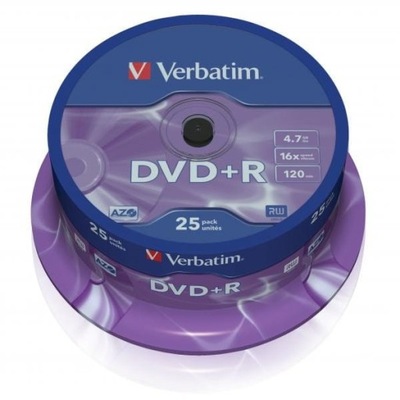 Płyty Verbatim DVD+R, 4.7GB, 16x, 25szt. cake box