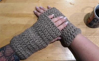 Rękawiczki ręcznie robione - mitenki beż