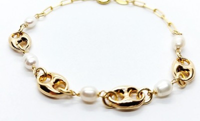 SREBRNA BRANSOLETKA Z PERŁAMI POZŁACANA 925