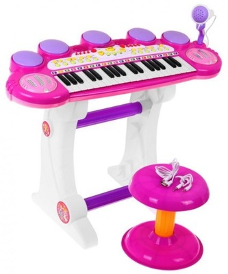 Różowy Zestaw Muzyczny Keyboard Werble Mikrofon 3+ Światła Dźwięki