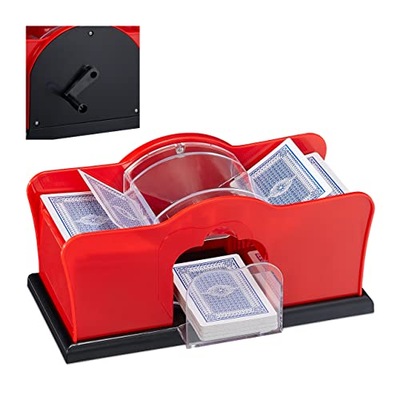 Relaxdays 10031555 card shuffling machine, 2 decks, crank, manual shuffler