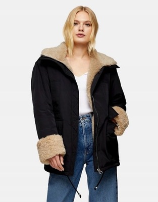 TOPSHOP CZARNA KURTKA PARKA PODSZEWKA FUTERKO R.38