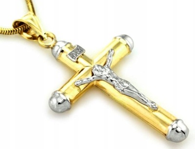 Złota zawieszka 585 Duży złoty krzyż krzyżyk męski z białym złotem prezent